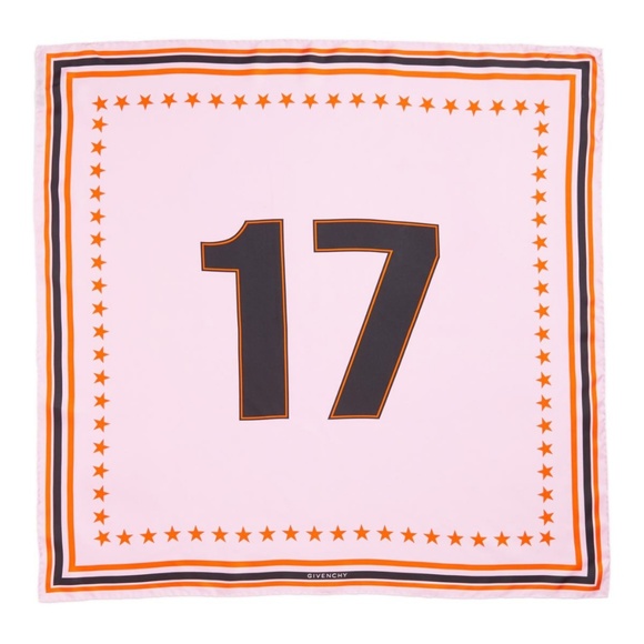 Givenchy Accessories - Givenchy Paris Pink '17' Stars Square Silk Scarf